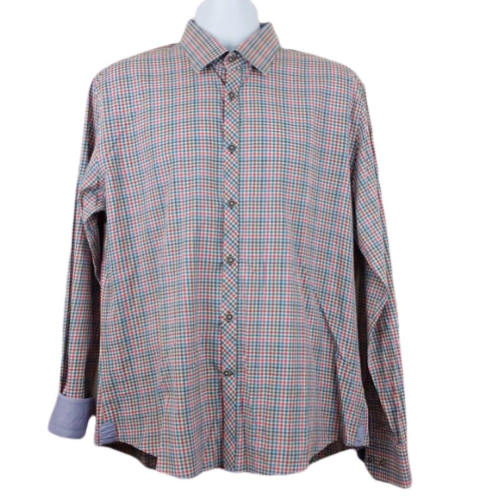 Stone Rose Button Front Shirt L/S Flip Cuff Collar Pastel Checks